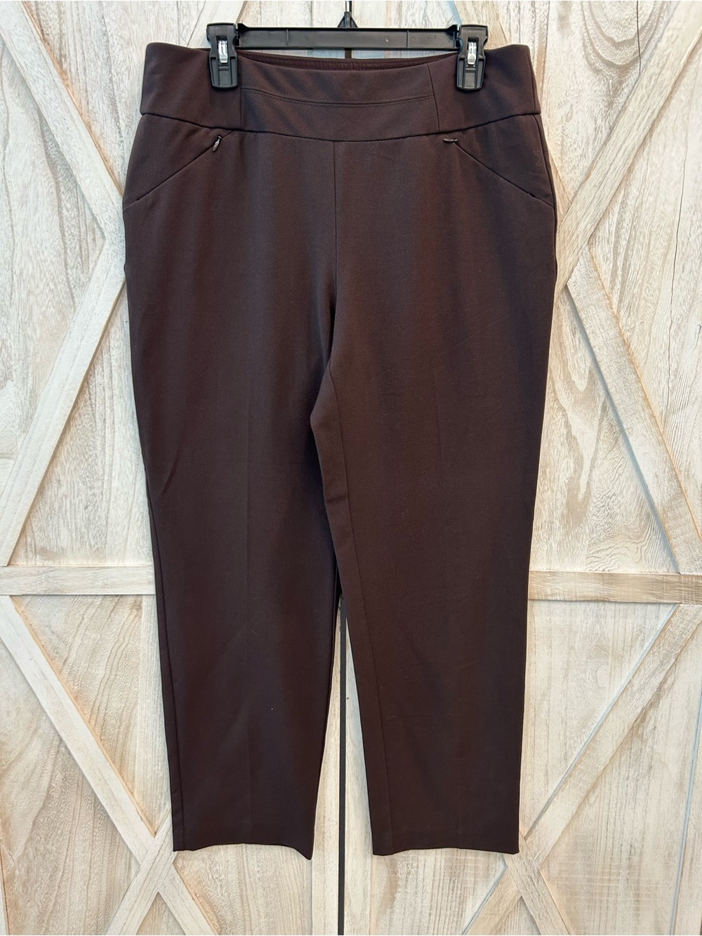 Investments Slim Cropped Ponte Pants in Dark Brown